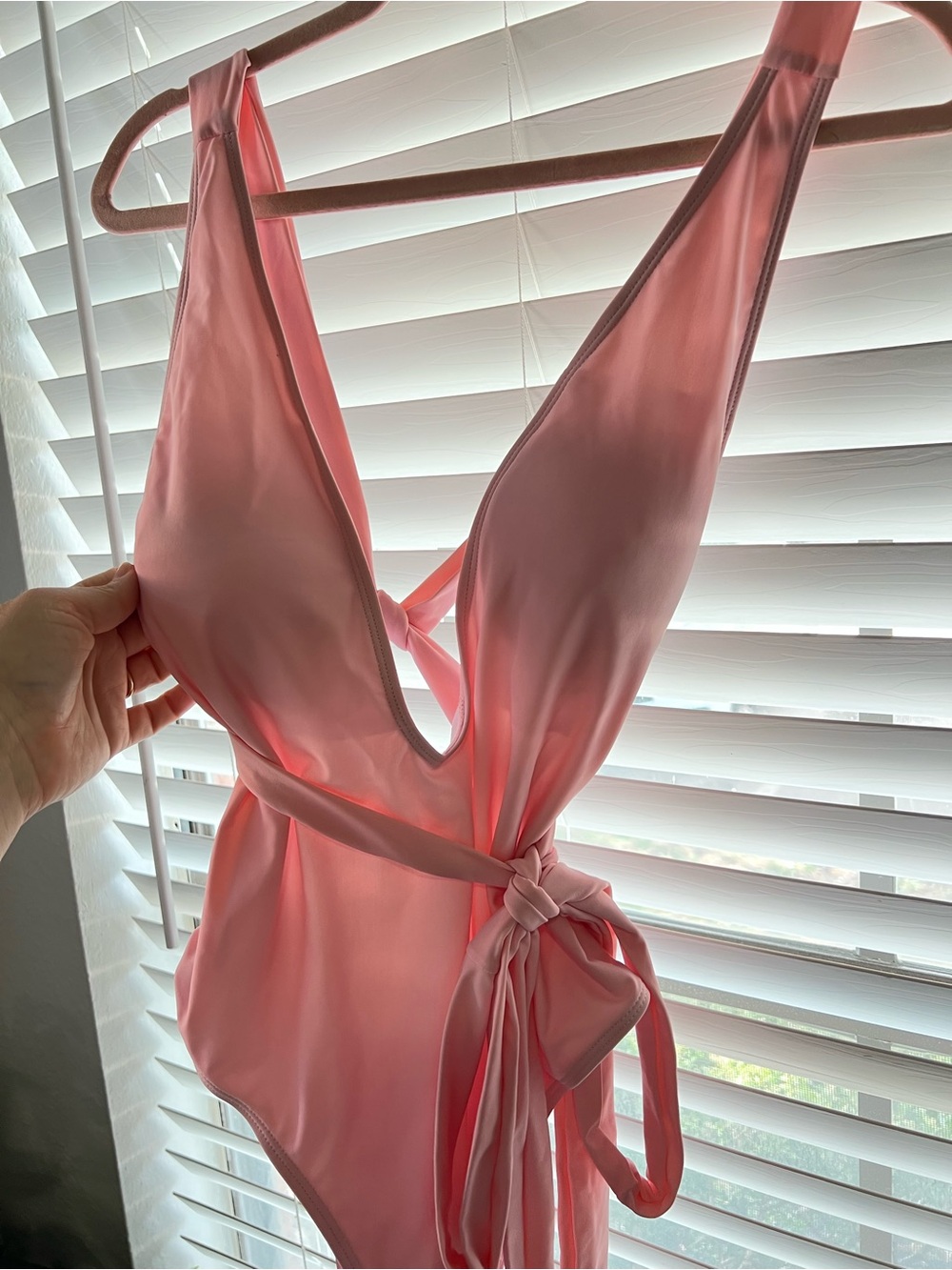 NWOT Pink Wrap one piece Swimsuit Size Large